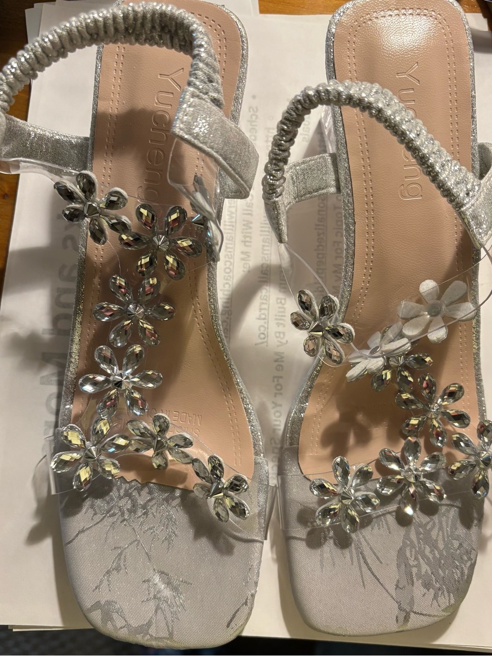 Crystal Floral Slingback Heels in Silver